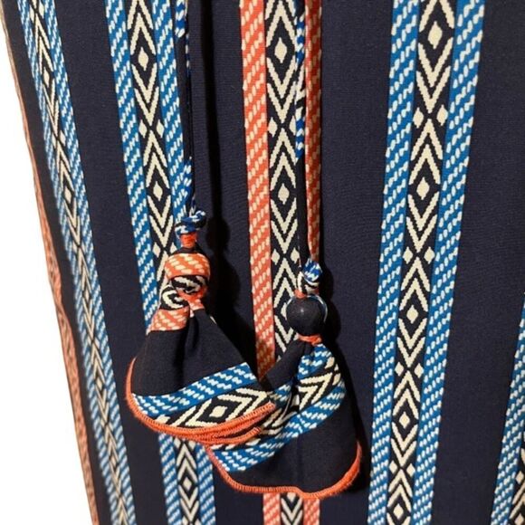 Hatley Meghan Dress Navy Blue Pink Herringbone Stripes Back Tassel Size Small - Picture 8 of 13